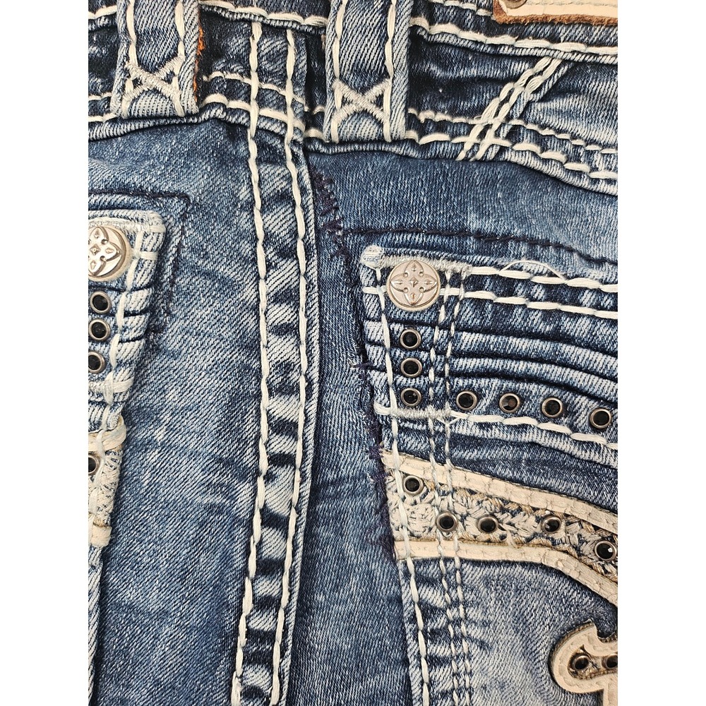 Rock Revival Calie Skinny Jeans Womens 27 Medium Wash Embroidered Studded Flawed - Picture 8 of 17